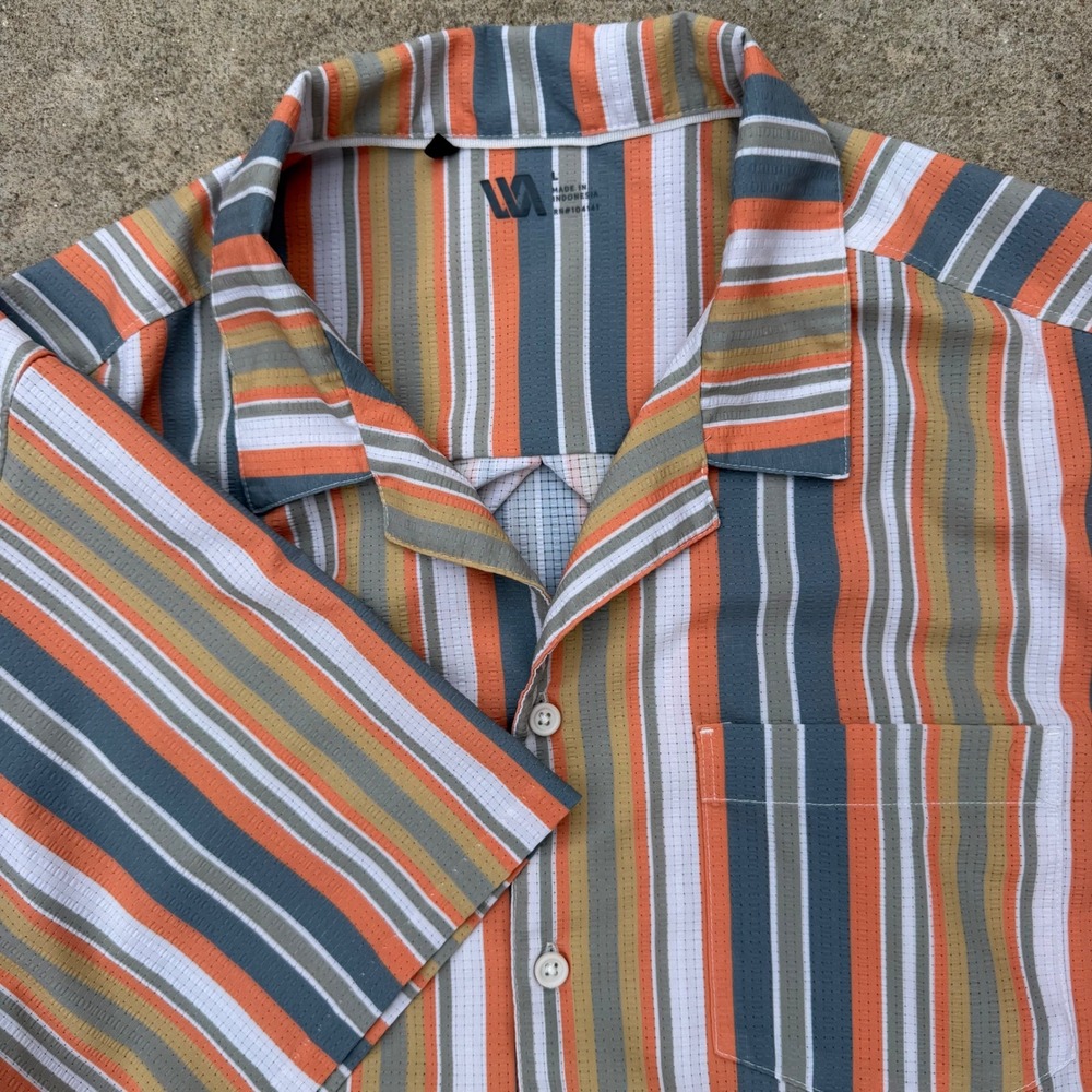 Vrst | Short Sleeve Button Down Shirt Modern Striped Mens Large Athletic Casual